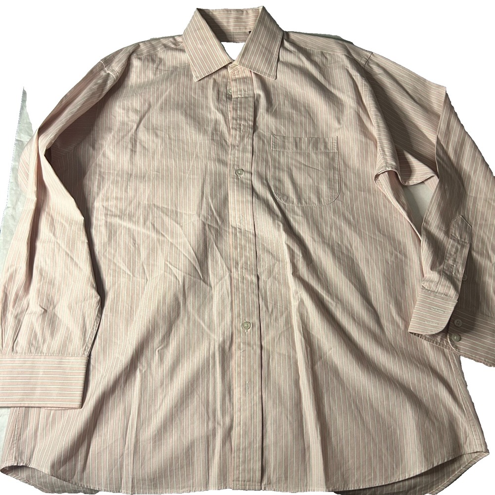 Burberry Button-Up Shirt Men 16.5 Peach Stripe Long Sleeve Front Pocket Collared